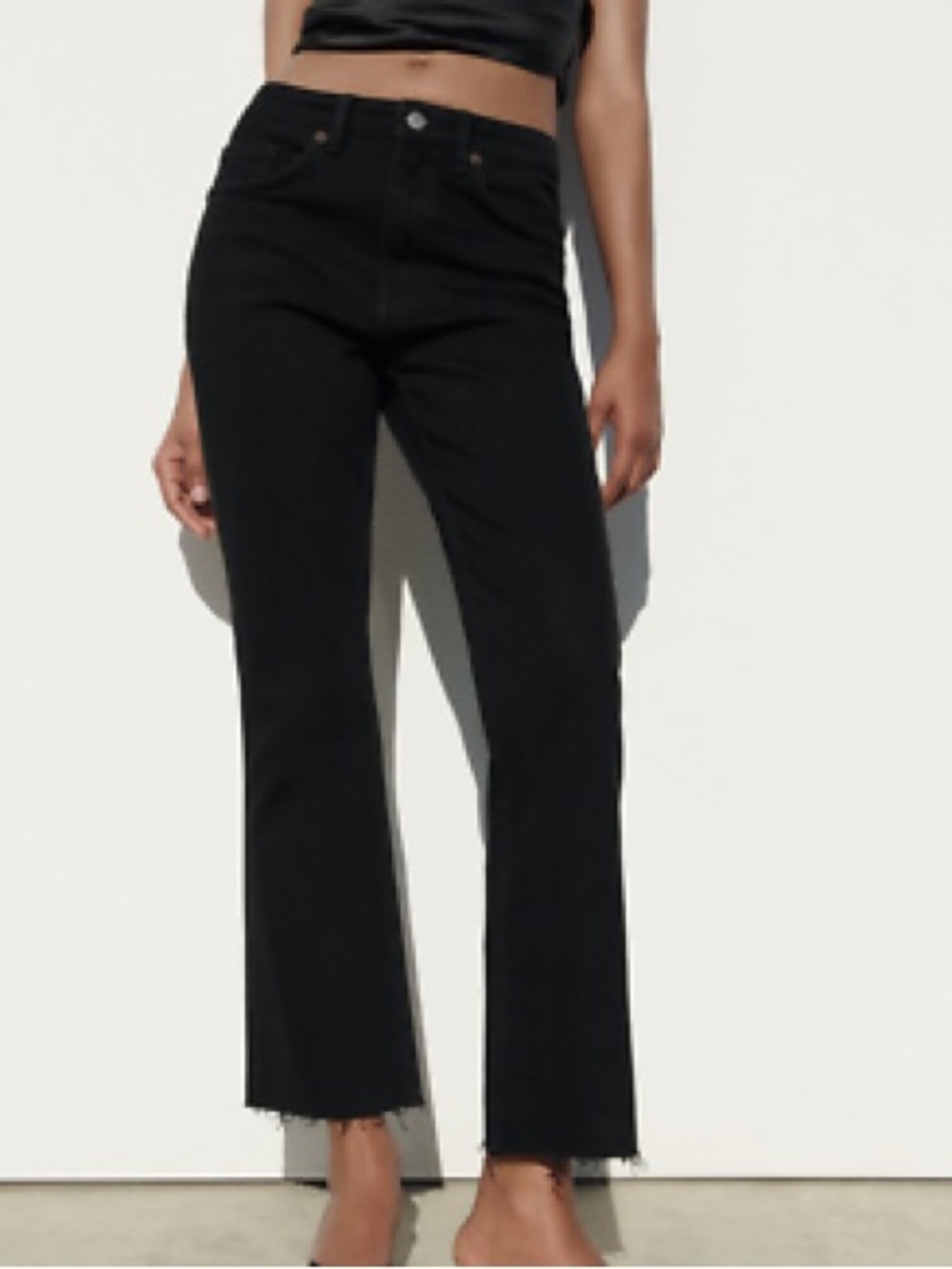 Zara Black Mid-Rise Crop Flare Jeans